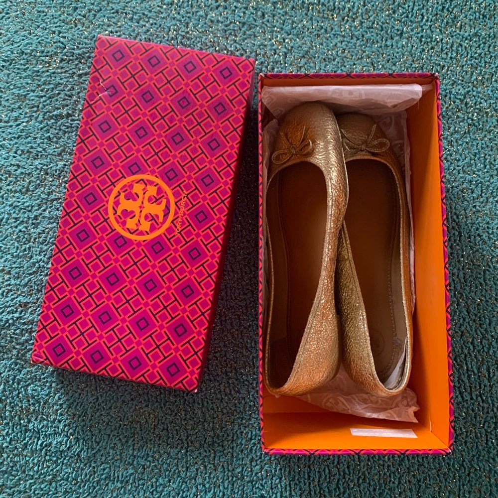 Gold Tory Burch Ballet Flats